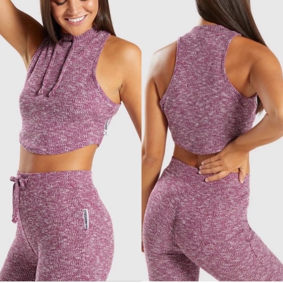 Gymshark Slounge Crop Top Dusty Pink Marl size small - Picture 3 of 5